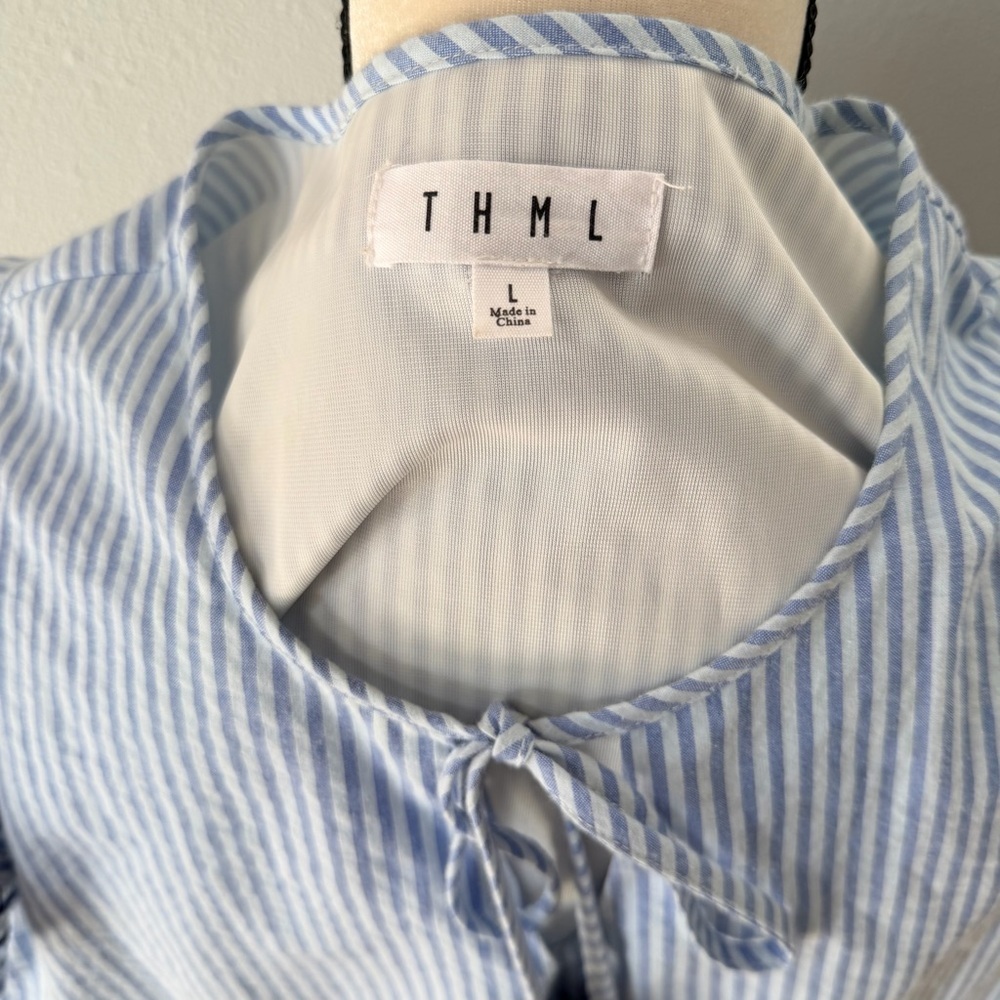 THML Blue and White Striped Cotton Sun Dress with Tassels & Embroidered Details - Picture 9 of 14